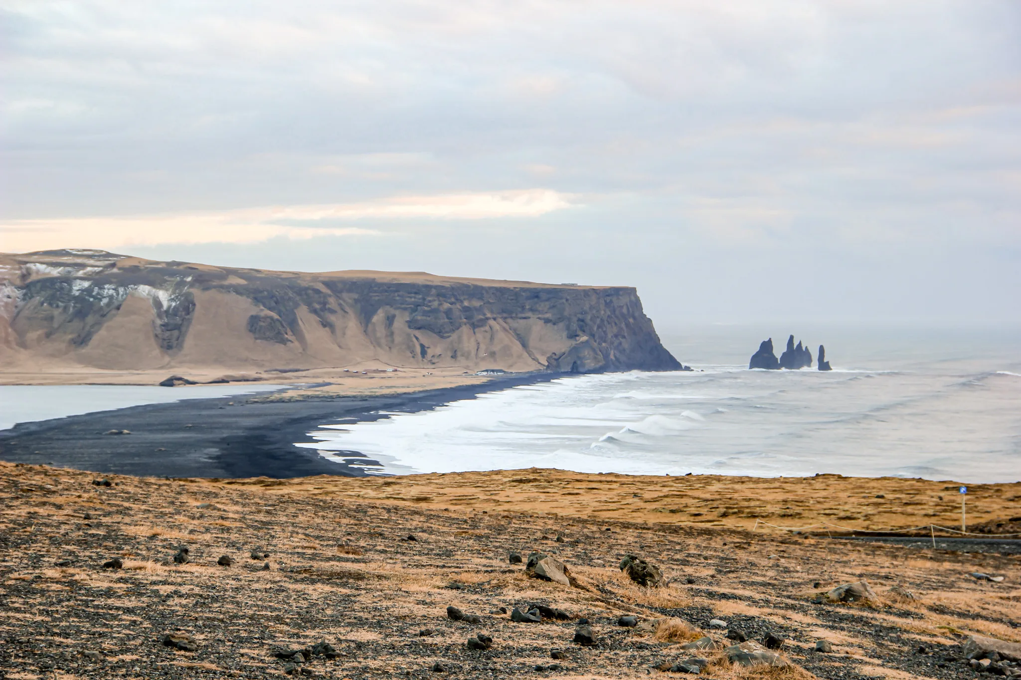 The south coast of Iceland road trip, Dyrhólaeyjarviti's view on the black sand beach